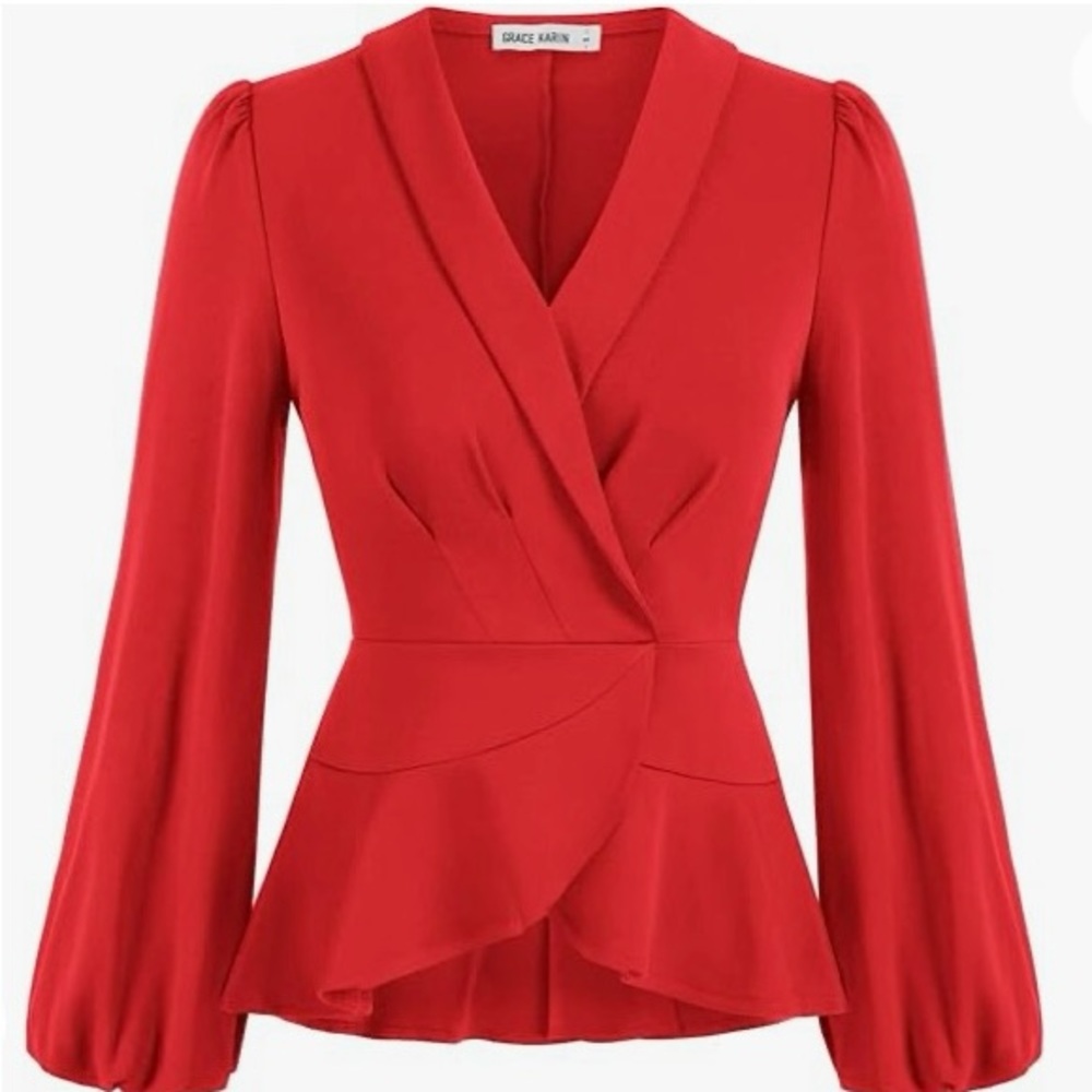 Grace Karin Women's Elegant Red Wrap Blouse